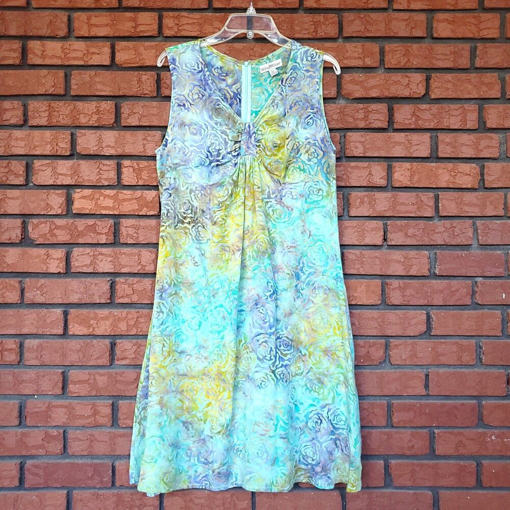 WindiRiver Batik Dress Size XL Sleeveless Resort Wear Babydoll Colorful Rayon